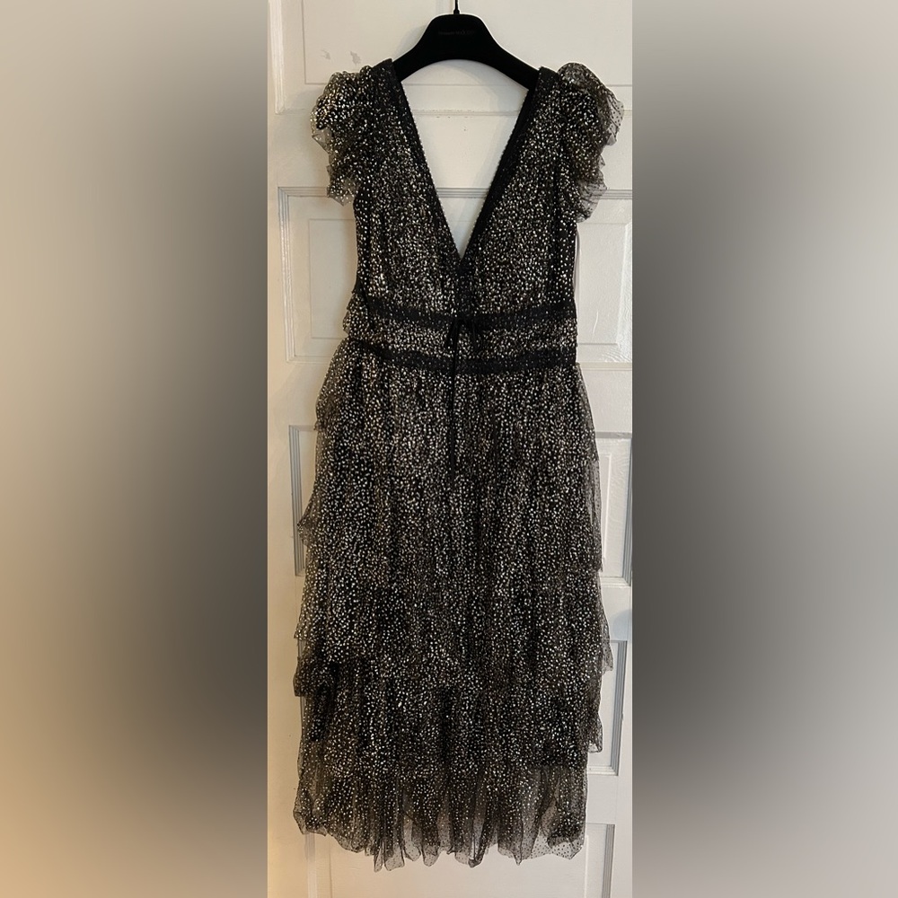 Marchesa Notte Black and Gold Sequin Dress